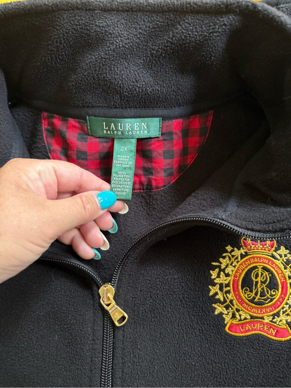Lauren Ralph Lauren LRL Black Full Zip Monogram Emblem Fleece Jacket Size 2X - Picture 4 of 4